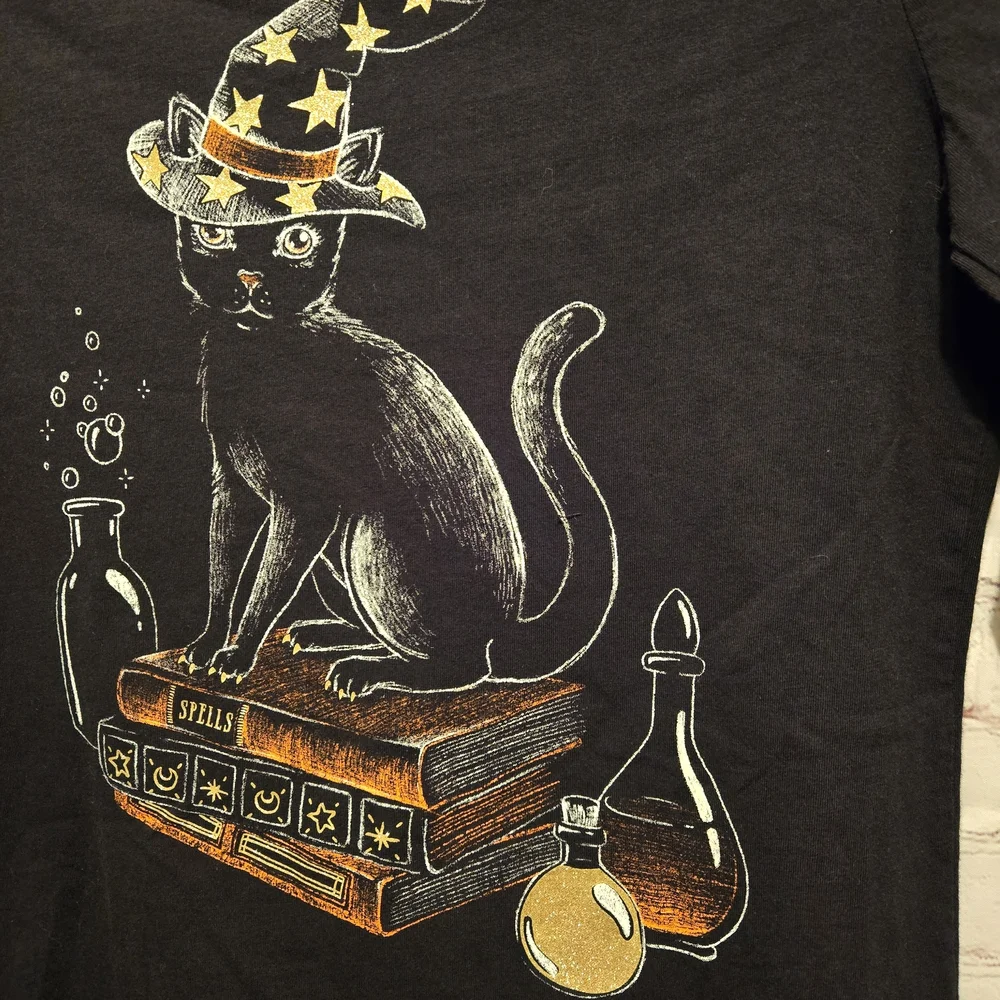OshKosh B'gosh Girls' 14 Black Cat Magic Long-sleeved Shirt EUC
